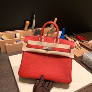 hermes birkin 25cm 铂金包 togo皮 S3心红 银扣(爱马仕铂金包金扣好还是银扣好)