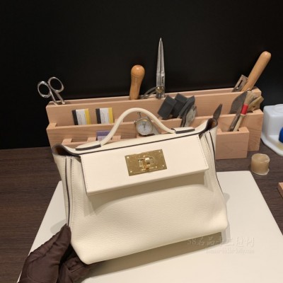 hermes kelly 2424 mini <strong>Evercolor</strong>皮拼swift皮 i2奶油白内拼 2S芝麻色 金扣(hermes pop mini)