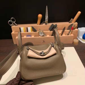 hermes Lindy mini 琳迪 TC Clemence皮 18大象灰 银扣(爱马仕大象灰birkin包)