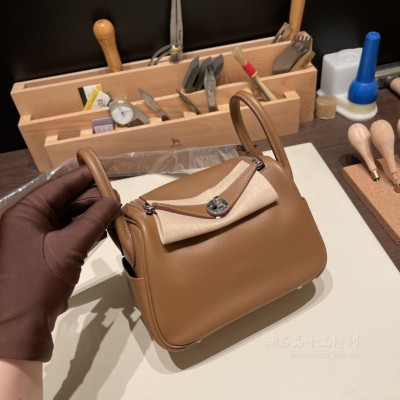 hermes Lindy mini 琳迪 <strong>Swift</strong>皮 栗子内拼饼干 Alezan Biscuit 银扣