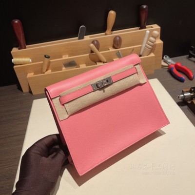 hermes kelly Danse 跳舞包 <strong>Evercolor</strong>皮 K4 夏日粉 银扣(kelly dance 爱马仕)