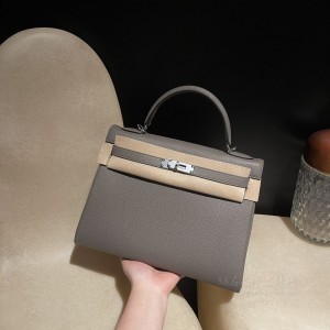 hermes kelly 32cm 凯莉包 togo皮 8F锡器灰 银扣(爱马仕凯莉包有几种皮质)