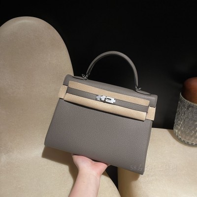 hermes kelly 32cm 凯莉包 togo皮 8F锡器灰 银扣(爱马仕凯莉包有几种皮质)