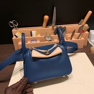 hermes Lindy mini 琳迪 TC Clemence皮 S4深邃蓝 金扣