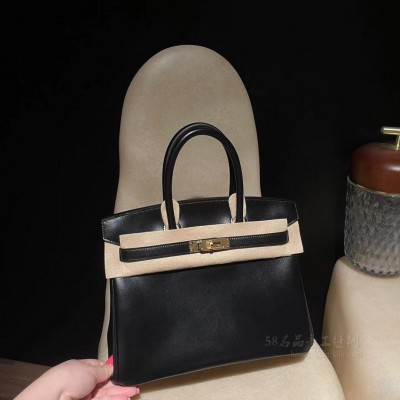 hermes birkin 30cm 铂金包 box皮 89黑色金扣(爱马仕铂金包金扣好还是银扣好)