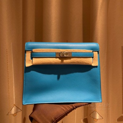 hermes kelly Danse 跳舞包 <strong>Swift</strong>皮 0F弗里达蓝 银扣(爱马仕跳舞包价格)