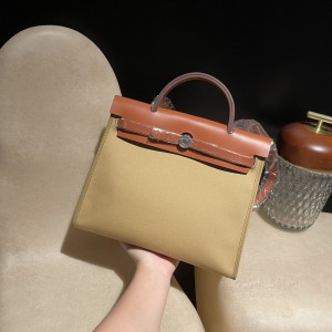 hermes herbag 31cm 帆布包 外缝 S2风衣灰(爱马仕herbag帆布面料)