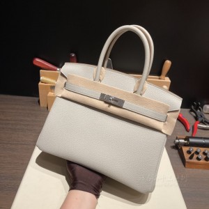 hermes birkin 30cm 铂金包 togo皮 80珍珠灰 银扣(爱马仕铂金包金扣好还是银扣好)