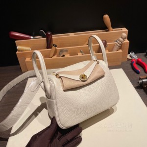 hermes Lindy mini 琳迪 TC Clemence皮 10奶昔白 金扣