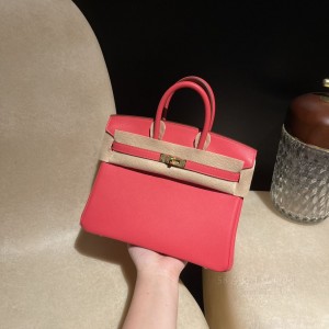 hermes birkin 25cm 铂金包 swift皮 I6 极致粉 金扣