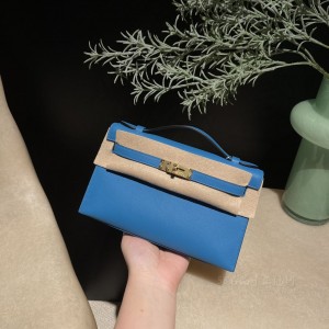 hermes mini kelly Pochette 21cm 一代 swift皮 B3坦桑尼亚蓝 金扣(爱马仕坦桑尼亚蓝价格) 官网