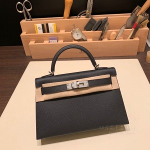 hermes mini kelly 19cm 二代 epsom皮 89黑色 银扣(hermes mini evelyne)