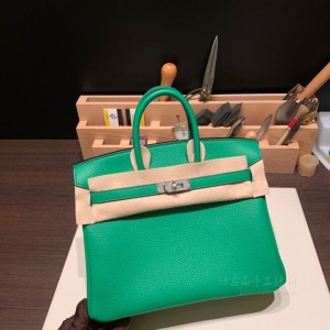 hermes birkin 25cm 铂金包 togo皮 1K竹子绿内拼37金棕 银扣(hermes铂金包价格)