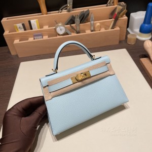 hermes mini kelly 19cm 二代 epsom皮 U2微风蓝 金扣(爱马仕kellymini二代)