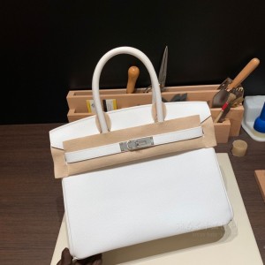 hermes birkin 30cm 铂金包 epsom皮 01纯白 银扣(爱马仕铂金包开箱视频)