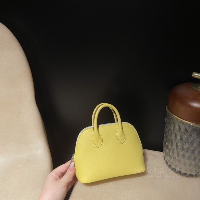 hermes bolide mini 18cm 保龄球 <strong>Evercolor</strong>皮 9R柠檬黄内拼09梦幻粉紫拼10奶昔白拉链