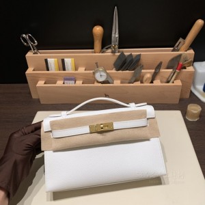 hermes mini kelly Pochette 21cm 一代 epsom皮 01纯白 金扣(爱马仕铂金包mini价格) 高仿