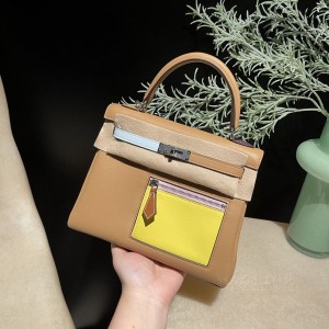 hermes kelly Colormatic 25cm swift皮 限定六拼色 0M玛萨拉茶色 银扣(hermesparls) 价格