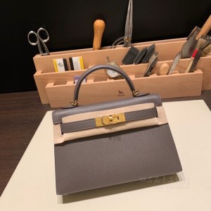 hermes mini kelly 19cm 二代 epsom皮 8F锡器灰 金扣(hermes lindy mini)