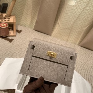 hermes kelly pocket 凯莉卡包 epsom皮 M8沥青灰 金扣(hermes凯莉包包价格) 官网