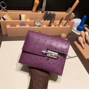 hermes verrou mini 17cm 插销手枪包 南非KK鸵鸟皮ostrich P9海葵紫 银扣