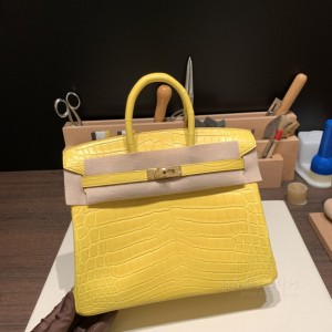 hermes birkin 25cm 铂金包 尼罗鳄鱼皮nilo crocodile Matte雾面 M9金盏花黄 金扣