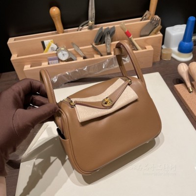 hermes Lindy mini 琳迪 <strong>Swift</strong>皮 栗子内拼饼干 Alezan Biscuit 金扣(hermes lindy mini 价钱)