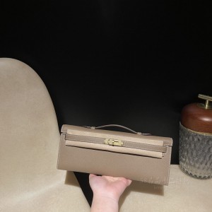 hermes kelly cut 31cm 凯莉手包晚妆包 epsom皮 18大象灰 金扣(爱马仕凯莉包专柜价格象牙灰) 尺寸