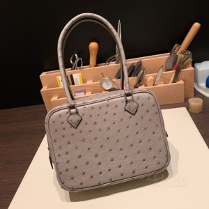 hermes plume mini 18cm 羽毛包 南非KK鸵鸟皮ostrich M8沥青灰 银扣 图片