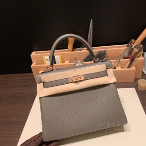 hermes kelly 25cm 凯莉包 togo皮 8F锡器灰 Etain 玫瑰金扣(爱马仕凯莉包五金配件)