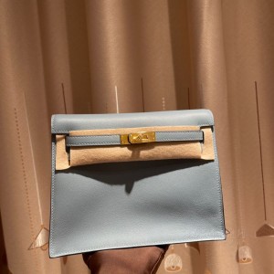 hermes kelly Danse 跳舞包 evercolor皮 天青蓝 金扣(跳舞包 爱马仕)