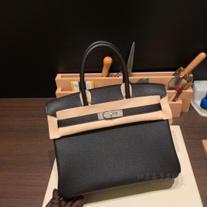 hermes birkin 30cm 铂金包 togo皮 89黑色 银扣(hermes铂金包包)