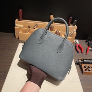 hermes bolide 25cm 保龄球 epsom皮 Y7 飓风蓝 银扣(爱马仕保龄球包的刻印在哪里)