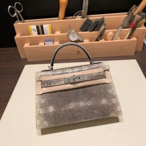 hermes mini kelly 19cm 二代 lizard蜥蜴皮 1B雪花自然色原色 银扣(爱马仕蜥蜴皮铂金包)