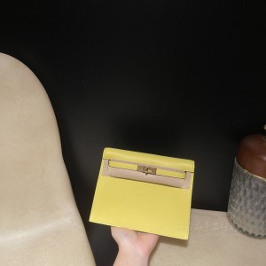 hermes kelly Danse 跳舞包 evercolor皮 9R柠檬黄内拼i2奶油白 金扣(hermes kellytogo)