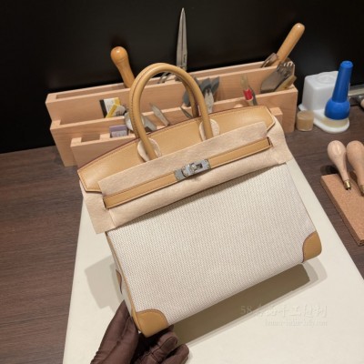 hermes birkin 25cm 铂金包 <strong>Swift</strong>皮拼帆布 4B饼干色