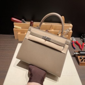 hermes kelly 25cm 凯莉包 epsom皮 18大象灰 银扣(爱马仕凯莉包大象灰28价格)