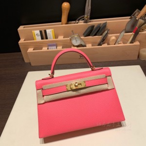 hermes mini kelly 19cm 二代 epsom皮 8W唇膏粉金扣