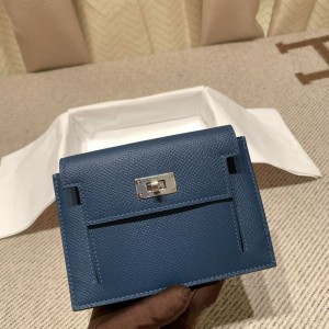 hermes kelly pocket 凯莉卡包 epsom皮 S4深邃蓝 银扣 图片