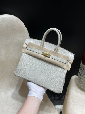 hermes birkin 25cm 铂金包 Alligator美洲鳄鱼皮 Matte雾面 方块8L冰川白Beton(爱马仕birkin鳄鱼皮白色)