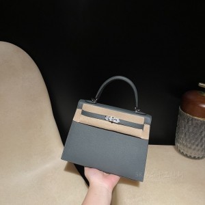 hermes kelly 25cm 凯莉包 epsom皮 Y7飓风蓝银扣(爱马仕凯莉包内部细节)