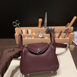 hermes Lindy mini 琳迪 TC Clemence皮 0G马鞍红 银扣(hermes 琳迪包)