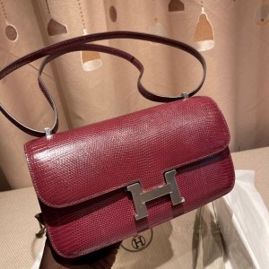 hermes Constance elan 26cm 康康 空姐包 lizard蜥蜴皮 酒红 银扣(爱马仕康康蜥蜴皮扣)