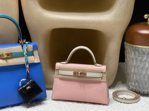 hermes mini kelly 19cm 二代 epsom皮 3Q粉10奶昔白 金扣(hermes mini kelly价格)