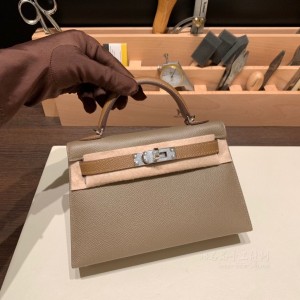 hermes mini kelly 19cm 二代 epsom皮 18大象灰拼4B饼干色 银扣(爱马仕birkin 大象灰)