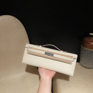 hermes kelly cut 31cm 凯莉手包晚妆包 epsom皮 10奶昔白 银扣(爱马仕凯莉小包) 高仿