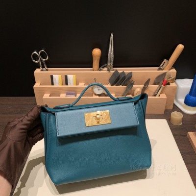 hermes kelly 2424 mini <strong>Evercolor</strong>皮拼swift皮 W0博斯普鲁斯绿 叫海峡绿(爱马仕 普鲁士蓝)