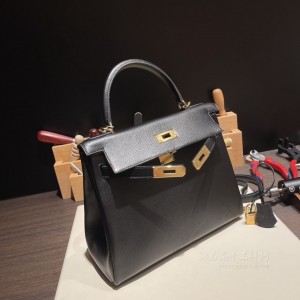 hermes kelly 28cm 凯莉包 山羊皮Chevre 89黑色内拼0D 金扣(爱马仕凯莉包是什么材质)