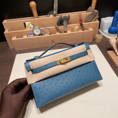 hermes mini kelly Pochette 21cm 一代 南非KK鸵鸟皮ostrich W0博斯普鲁斯绿 银扣 价格