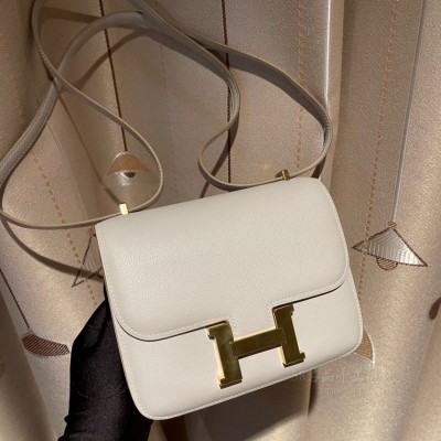 hermes Constance 19cm 康康 空姐包 <strong>Evercolor</strong>皮 80珍珠灰 金扣(爱马仕空姐包价格表)